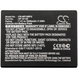 Replaces battery for Fujifilm NP-W126, NP-W126S, 1020mAh-115284