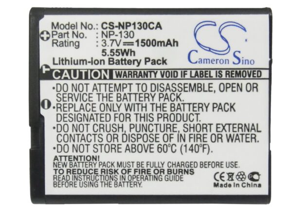 1500mAh for Casio Exilim EX-H30,EX-ZR100,Exilim EX-H30BK,Exilim EX-ZR200,Tryx,Exilim EX-ZR1100,Exilim EX-ZR1200,Exilim EX-ZR700WE,Exilim EX-FC300S,Exilim EX-H35-115366