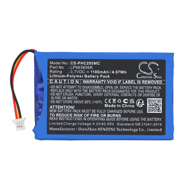 Replacement Battery for Philips HD CAM 295, Li-Polymer 1100mAh-114876