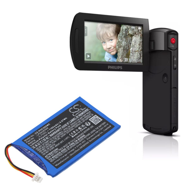 Replacement Battery for Philips HD CAM 295, Li-Polymer 1100mAh-114879