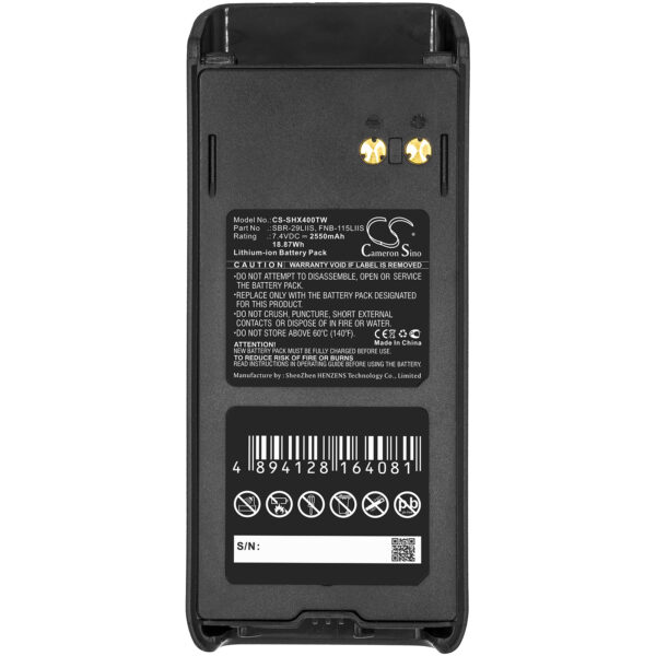 Replacement Battery for Standard Horizon SBR-45LI, HX400 Series, Lithium-ion 2550mAh 7.4V-118387