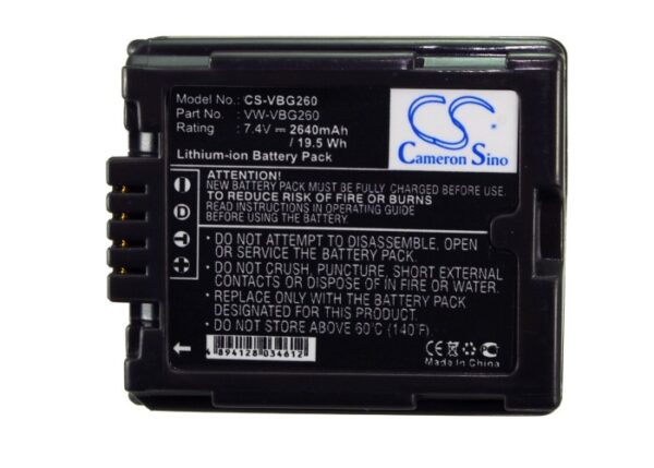 2640mAh for Panasonic HDC-SD9,HDC-HS9,HDC-SD5,HDC-SD1,HDC-SX5,SDR-H60,SDR-H40,SDR-H50,SDR-H41,SDR-H200-115460