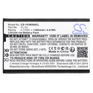 Replacement Battery for Yealink W56H, W56h/p, W56P, W60P, W76p, W59R, W56HB, W59VR, W79P, W77P, YL-5J, Lithium-ion 1300mAh-117172