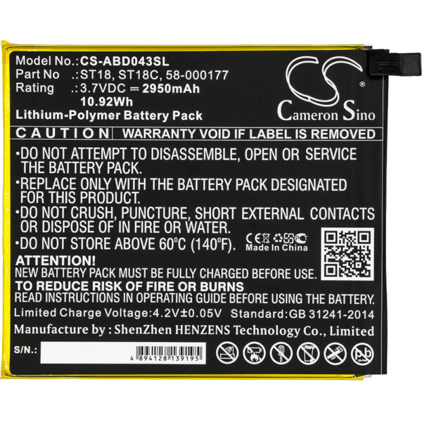 2950mAh for Amazon Kindle Fire 7",Kindle Fire 7th Generation 2017,B01GEW27DA,SR043KL,SR04KL-126881